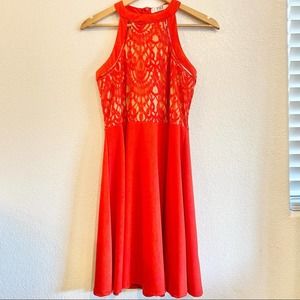 Halter prom homecoming dress red lace design M